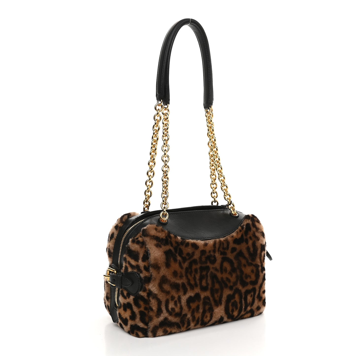 Prorsum Leopard Print Shearling Shoulder Bag Black