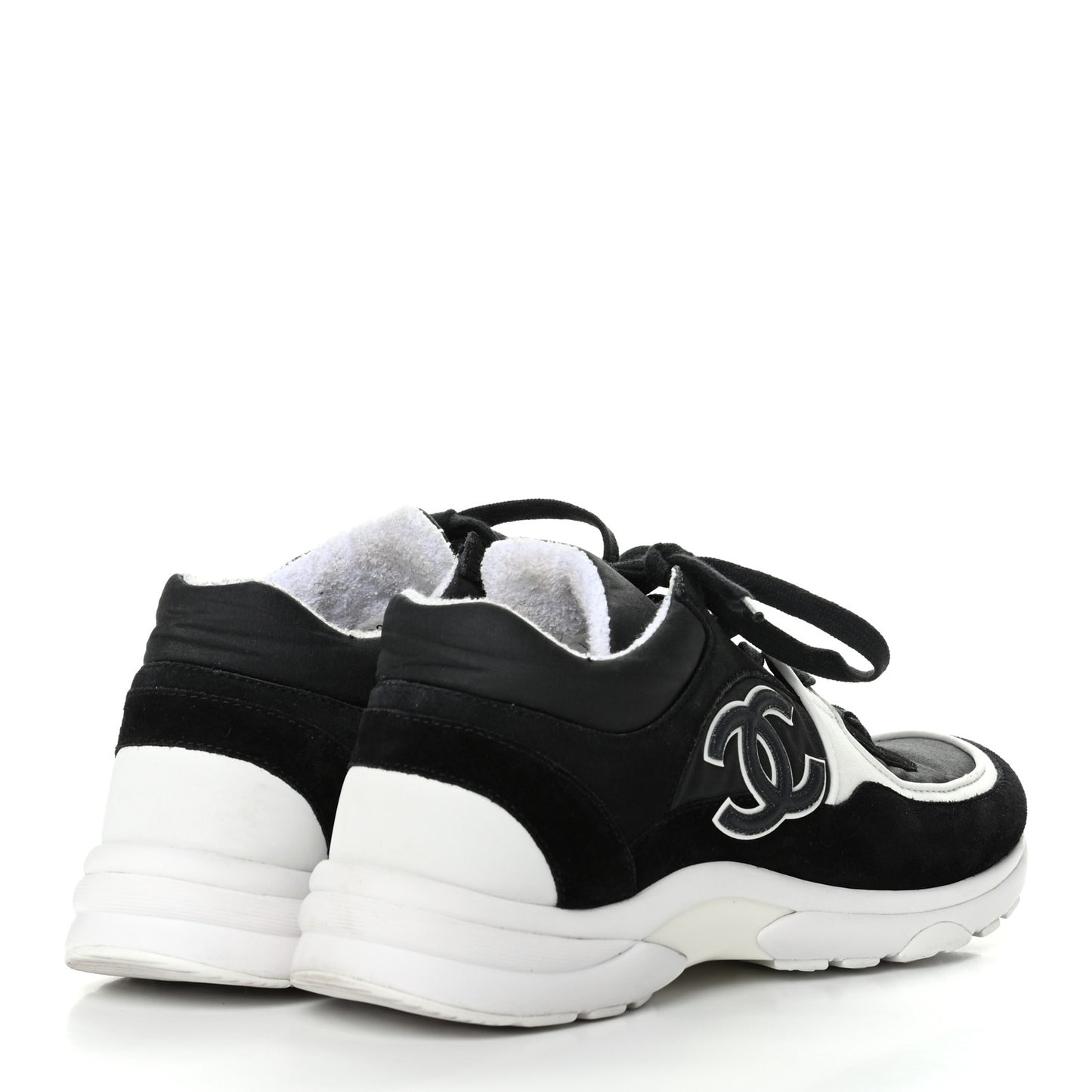 Nylon Calfskin Suede CC Womens Sneakers 38 Black White