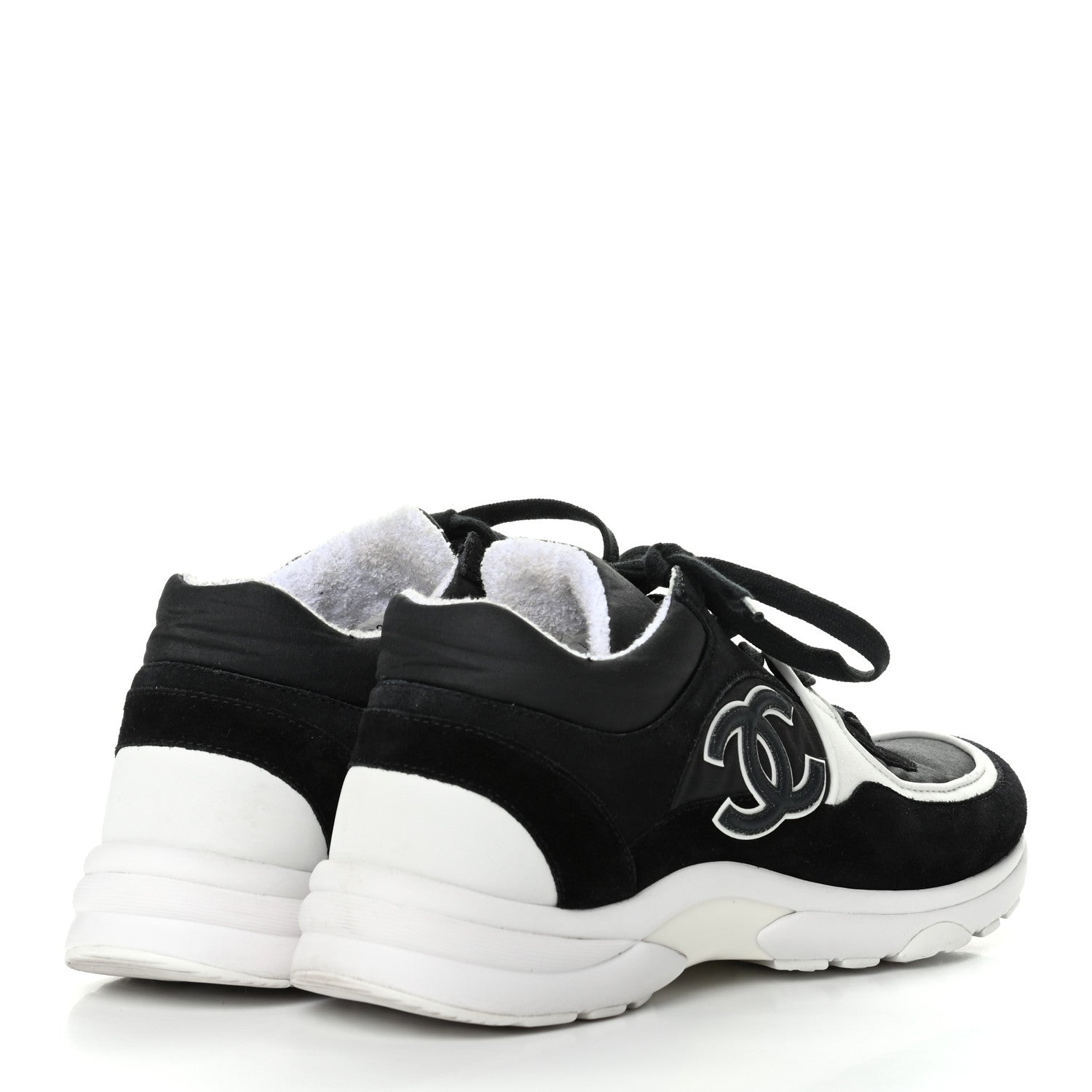 Chanel Nylon Calfskin Suede CC Womens Sneakers 38 Black White 4 of 8