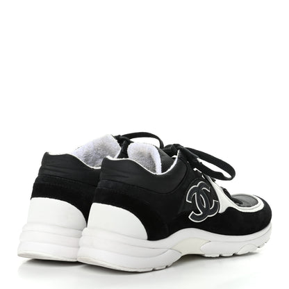 Chanel Nylon Calfskin Suede CC Womens Sneakers 38 Black White 4 of 8