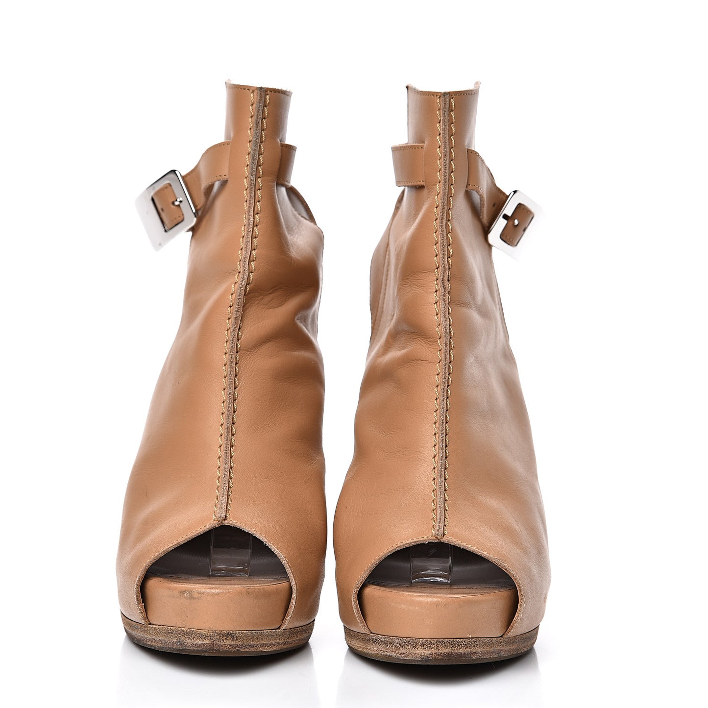Calfskin Ankle Peep Toe Booties 36