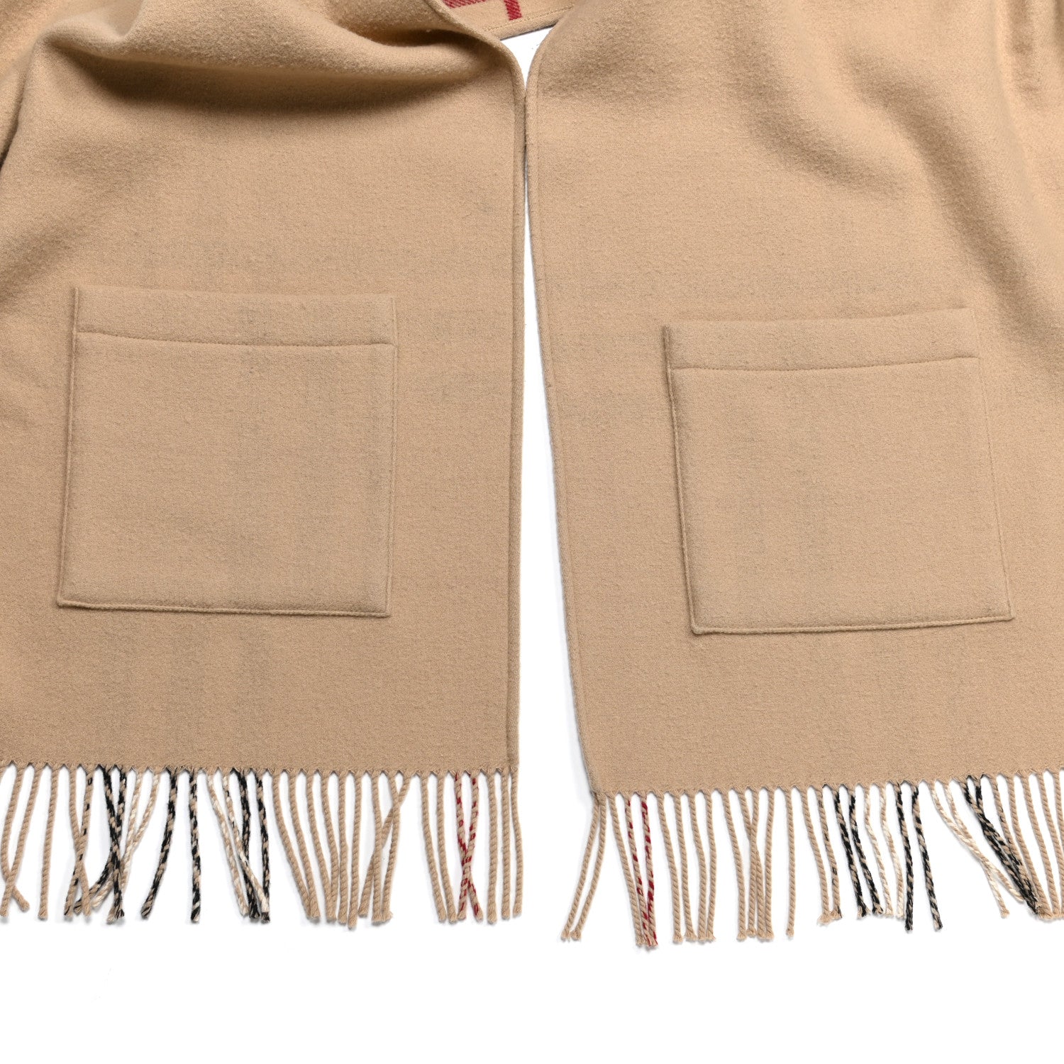 Burberry Wool Cashmere Giant Check Fringe Scarf Camel 3 of 4