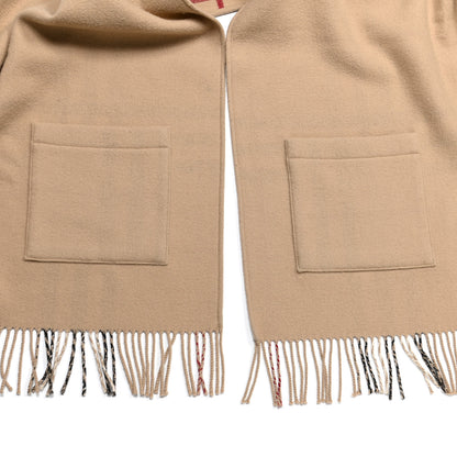 Burberry Wool Cashmere Giant Check Fringe Scarf Camel 3 of 4