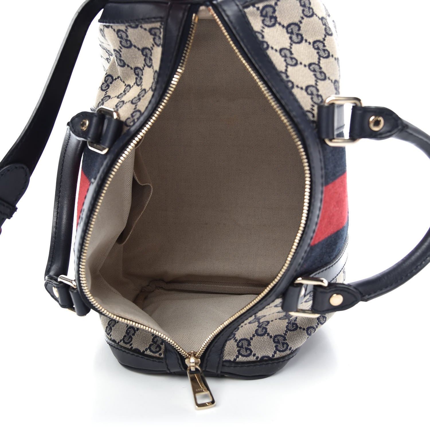 Gucci Monogram Selleria Calfskin Vintage Web Medium Boston Beige Blue 5 of 11