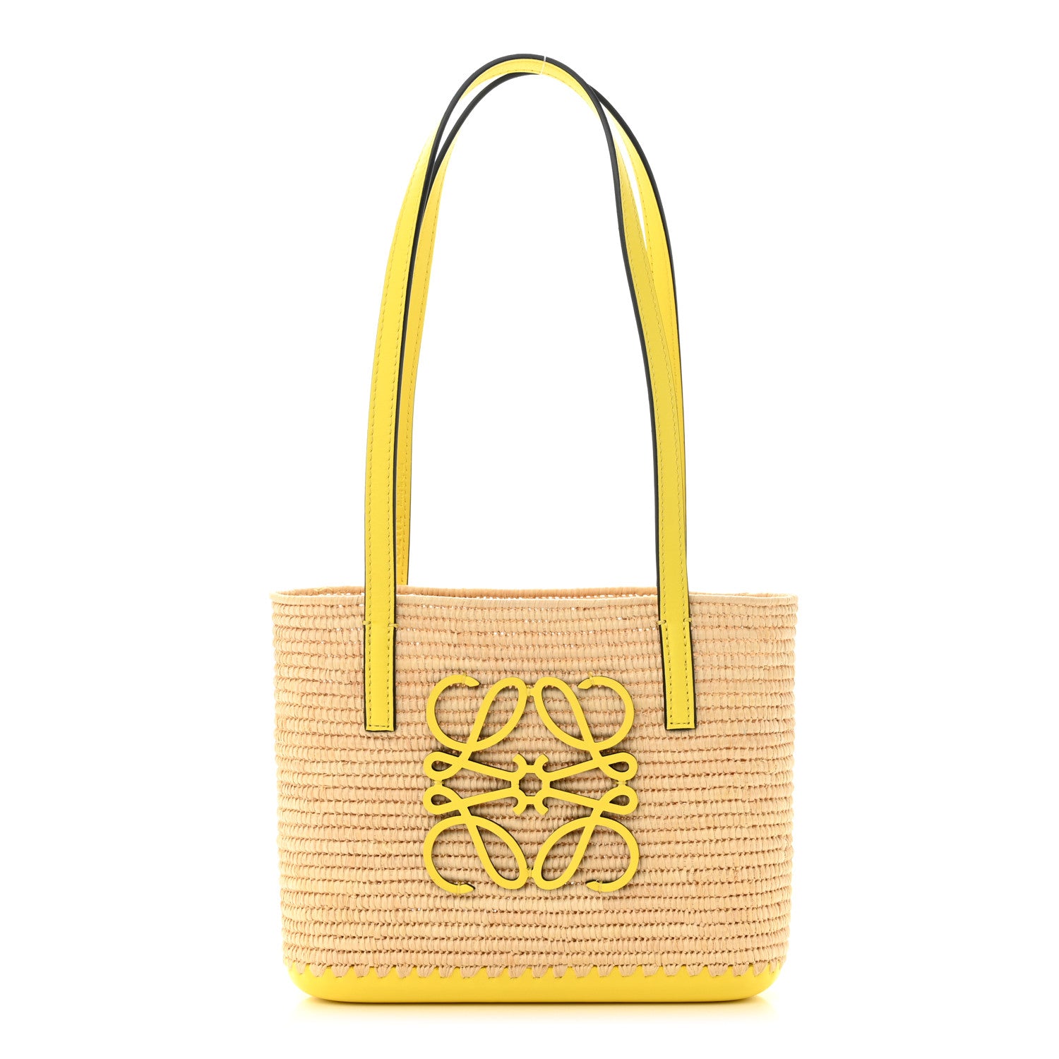 Loewe Raffia Square Mini Anagram Basket Tote Bag Natural Yellow 1 of 10