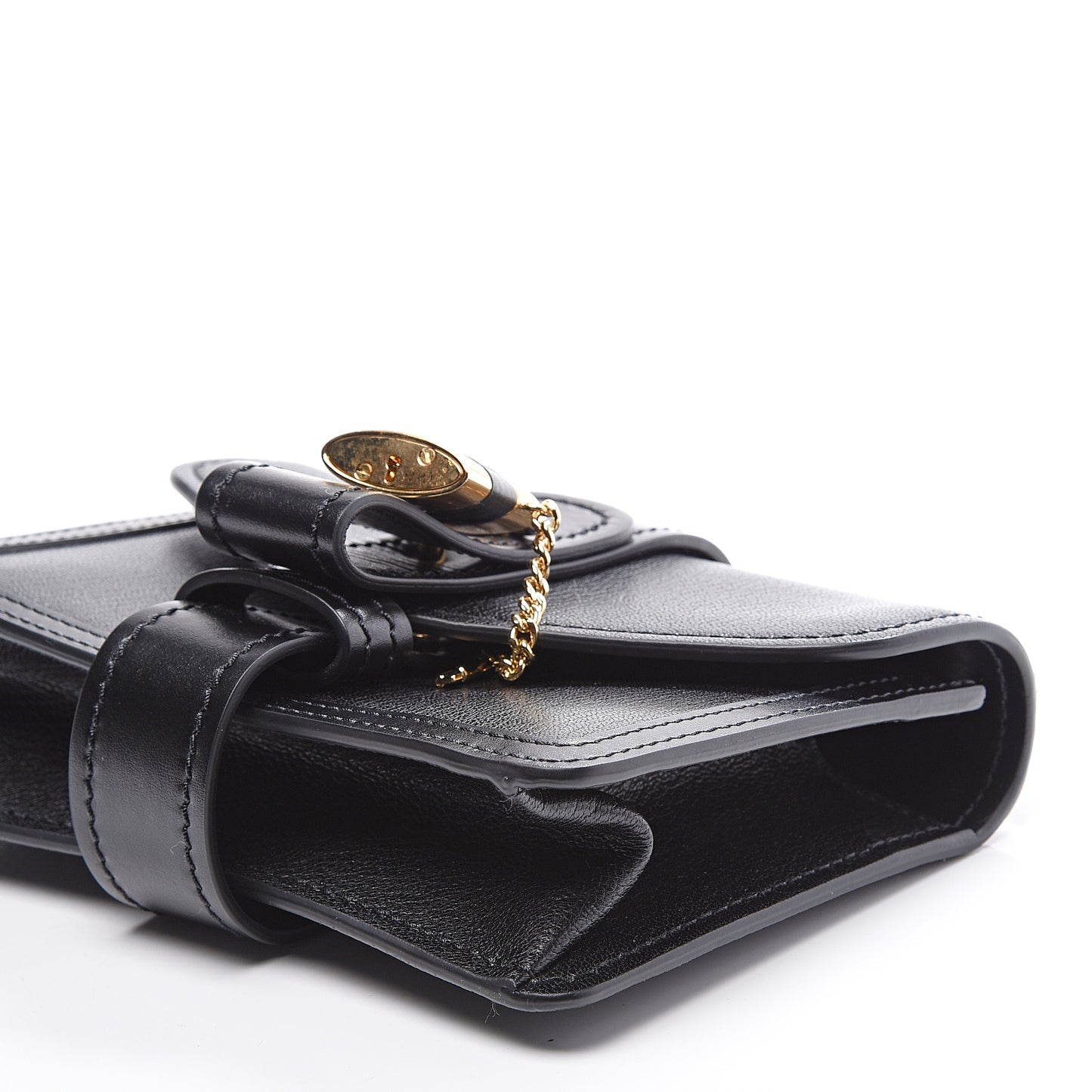 Shiny Goatskin Calfskin Aby Chain Shoulder Bag Black