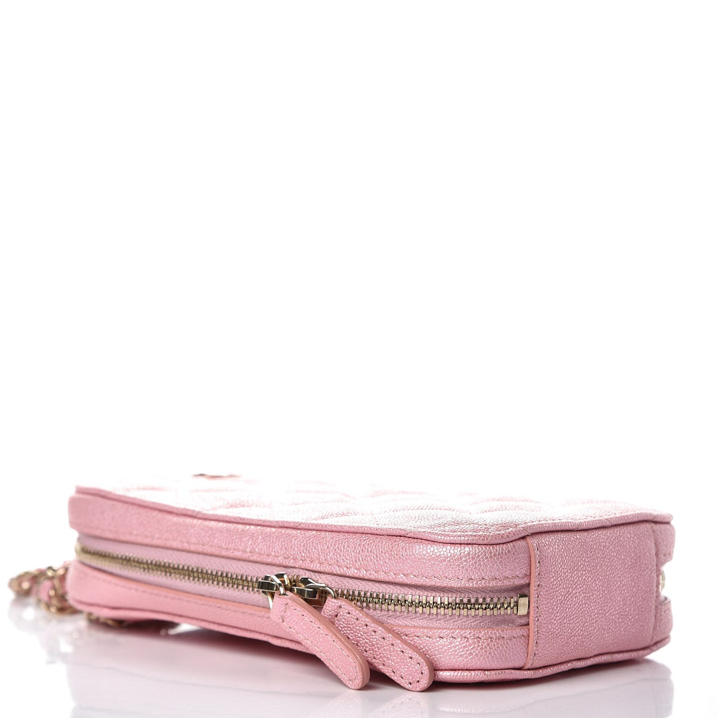 Iridescent Caviar Quilted Classic Clutch With Chain Pink
