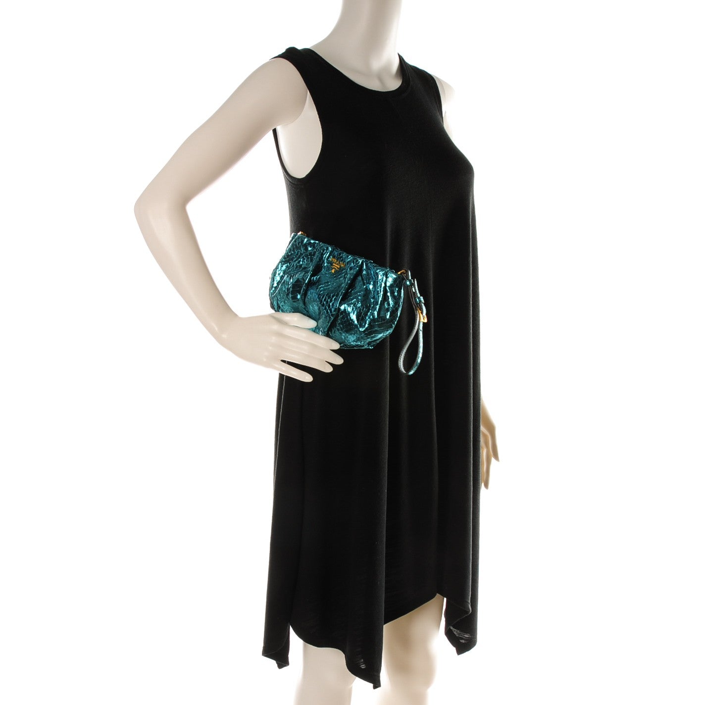 Metallic Python Wristlet Clutch Turchese