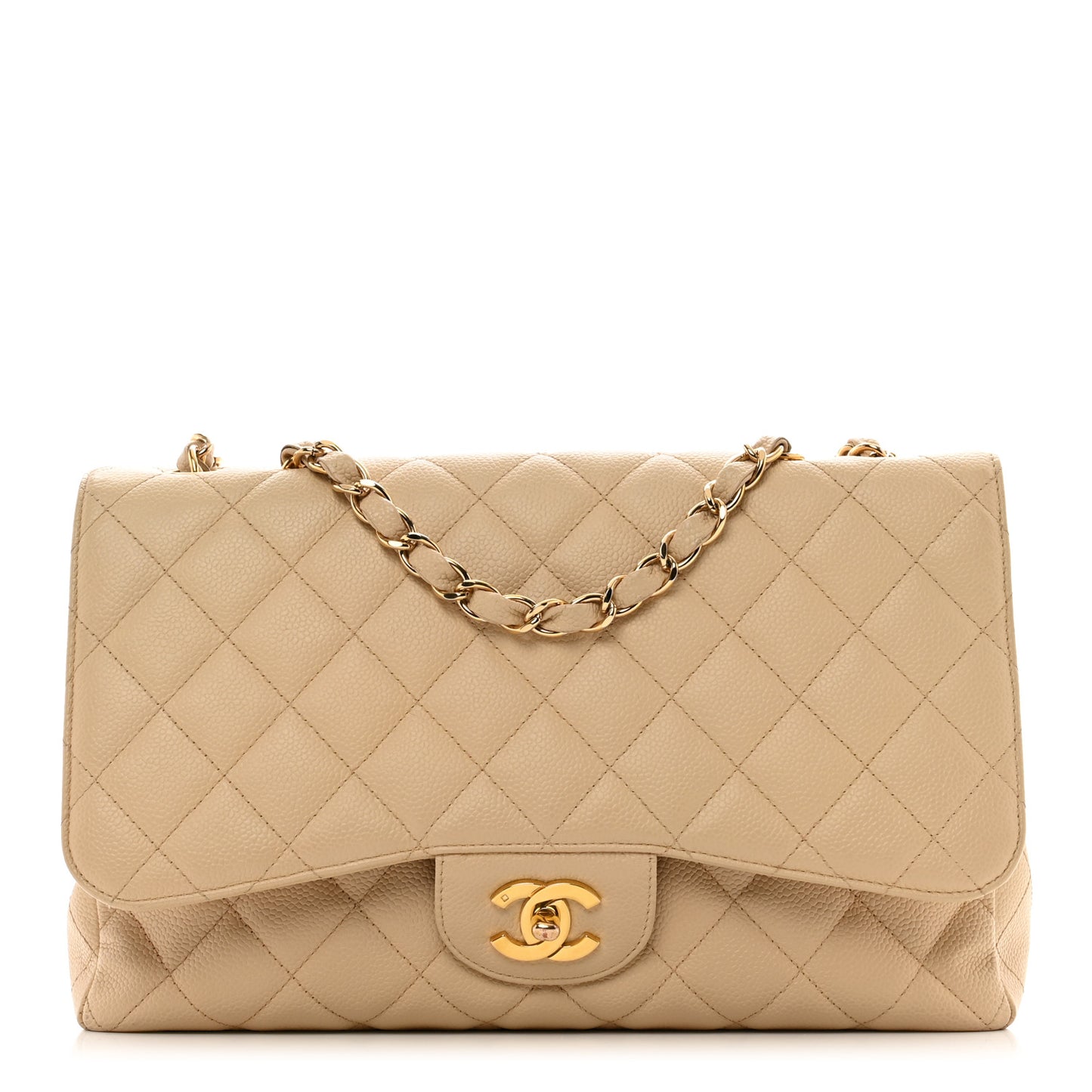 Caviar Quilted Jumbo Single Flap Beige
