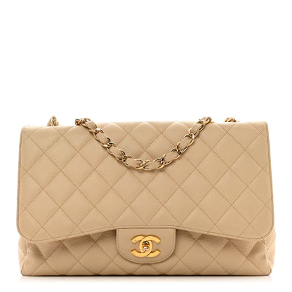 Chanel Caviar Quilted Jumbo Single Flap Beige 1 of 13