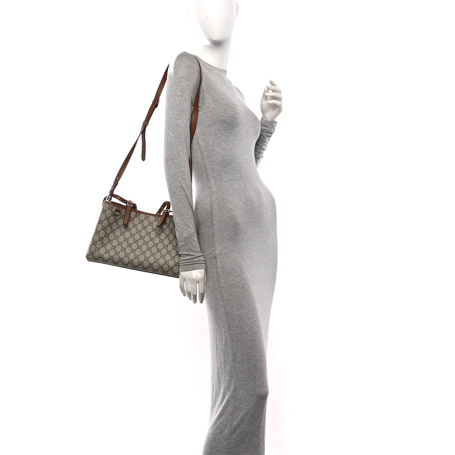 Gucci GG Supreme Monogram Emblem Medium Tote Bag Beige Dark Brown 2 of 10