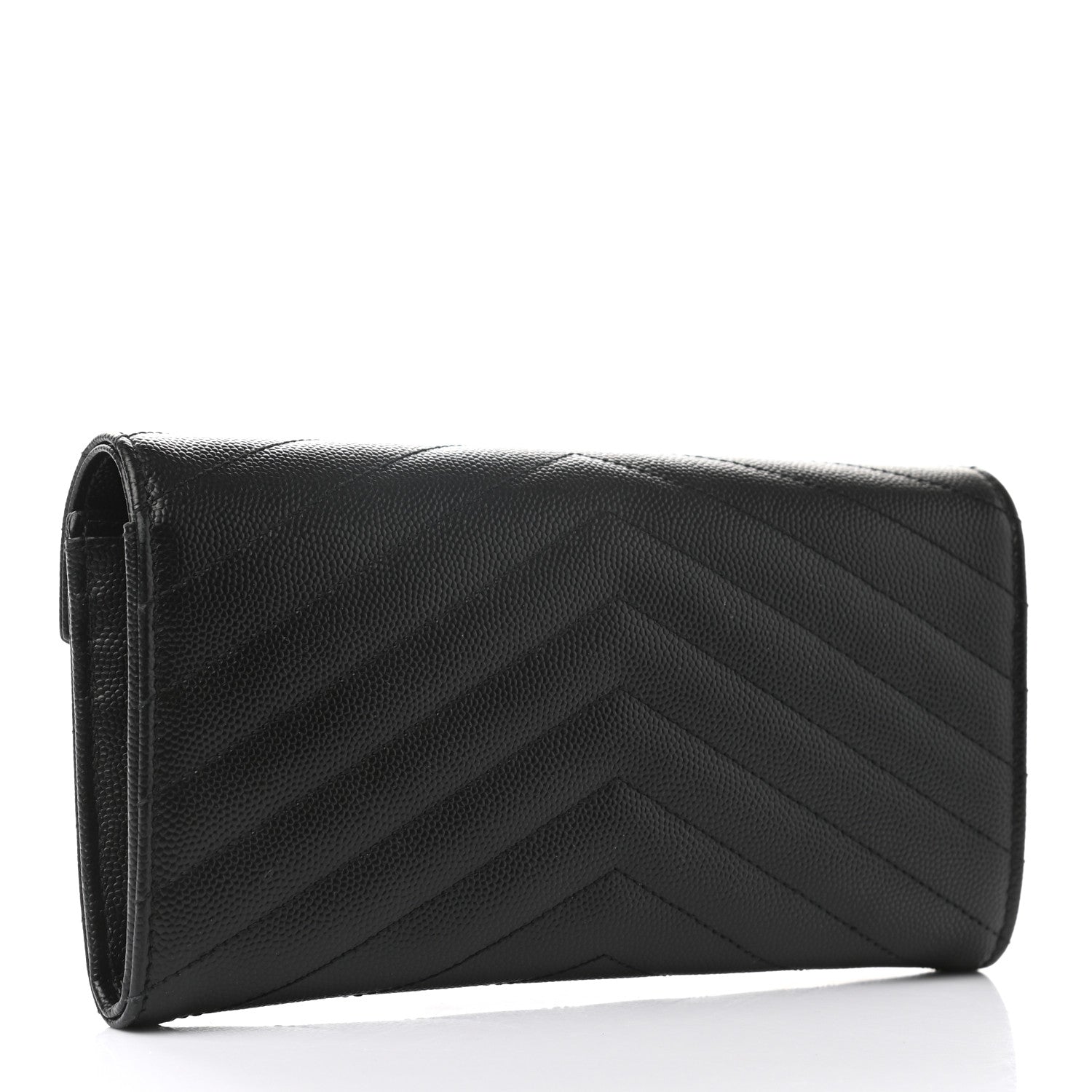 Saint Laurent Grain De Poudre Matelasse Chevron Monogram Flap Wallet Black 3 of 7