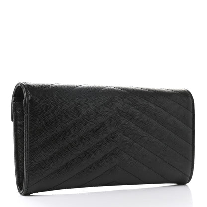 Saint Laurent Grain De Poudre Matelasse Chevron Monogram Flap Wallet Black 3 of 7