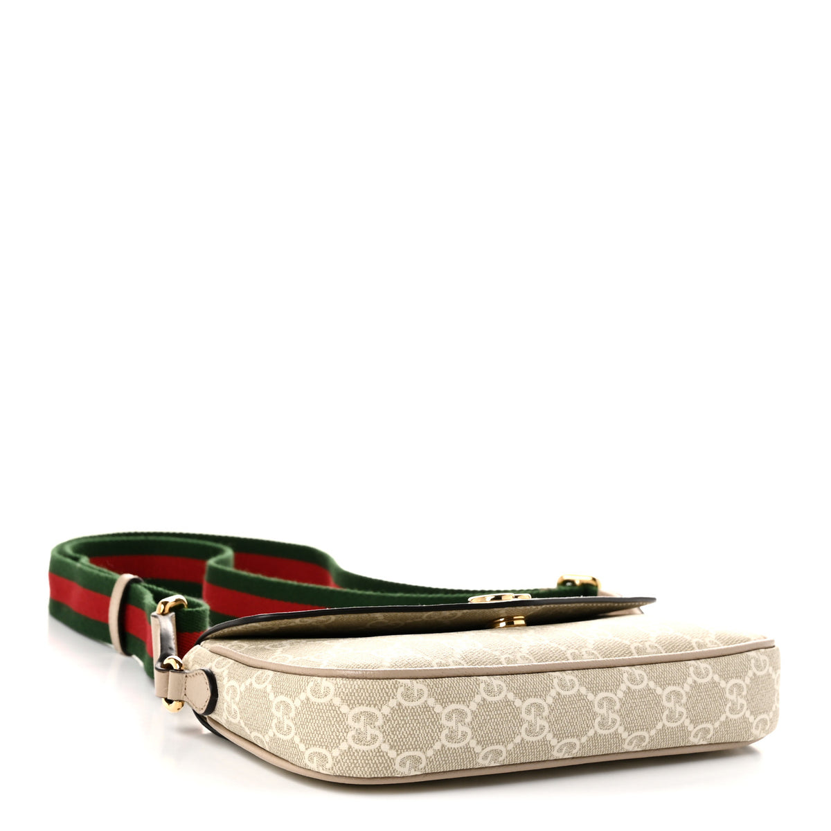 Gucci GG Supreme Monogram Textured Dollar Calfskin Web Mini Ophidia Envelope Shoulder Bag Beige Mystic White Oatmeal 4 of 10