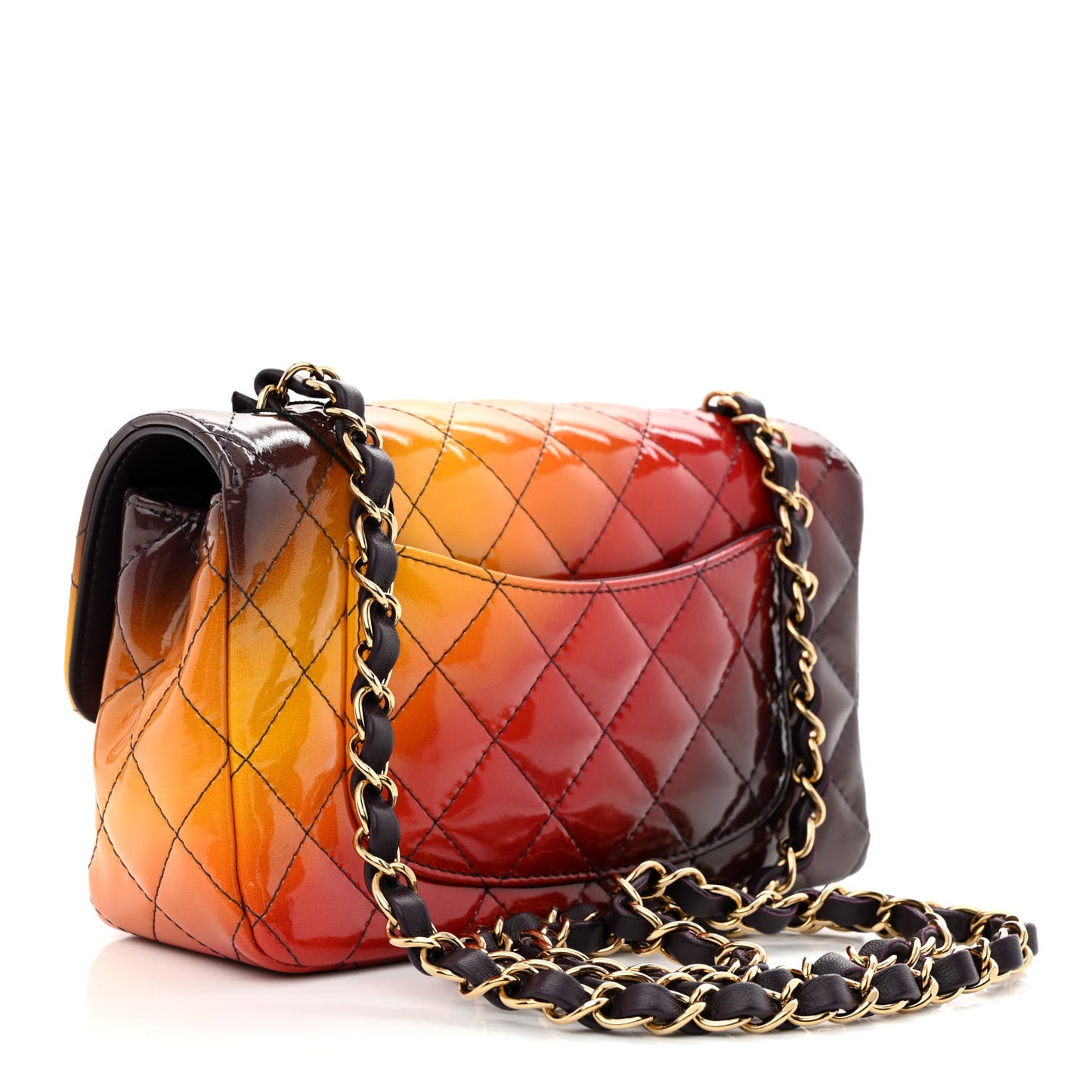 Shaded Patent Calfskin Quilted Mini Rectangular Flap Red Yellow Dark Purple