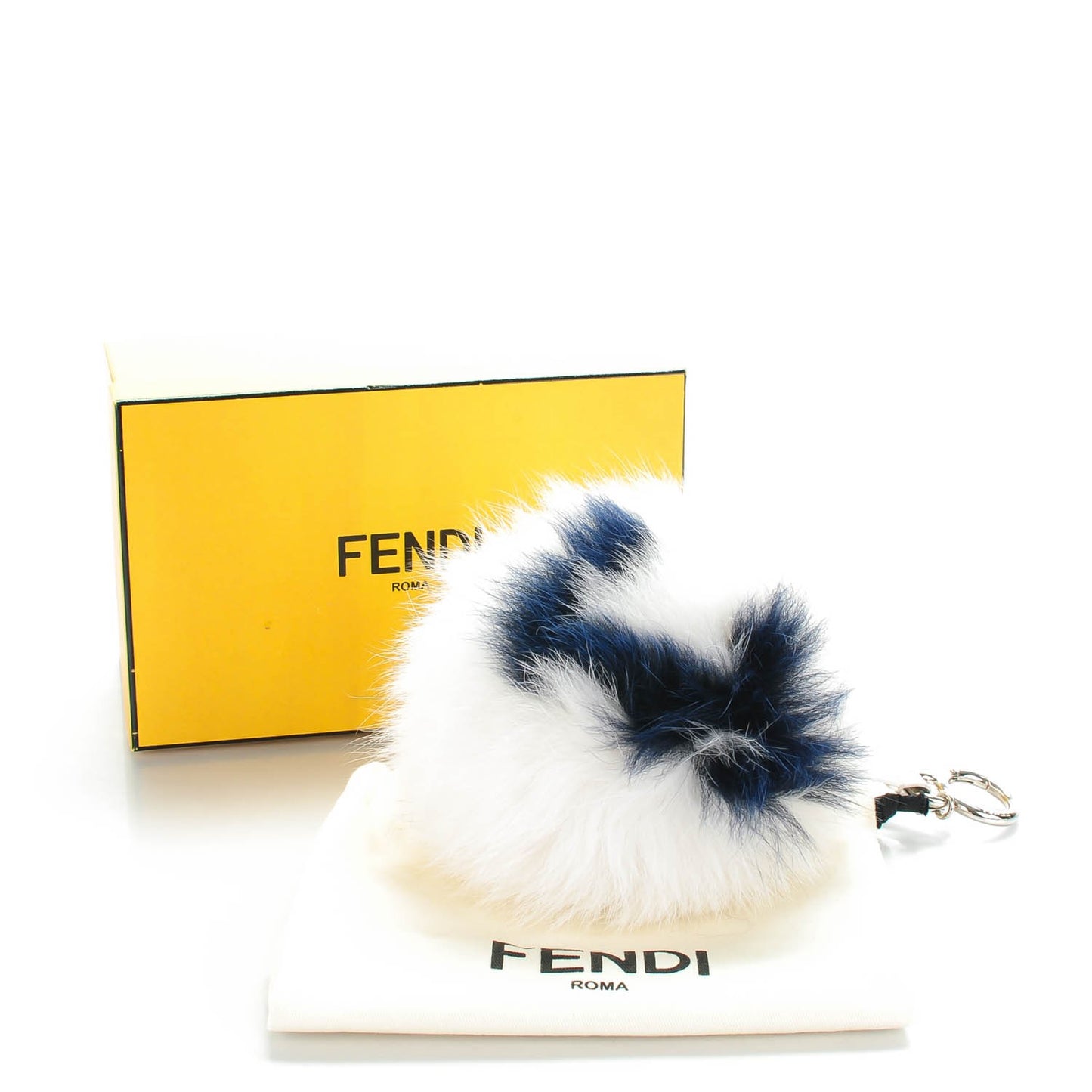 Fox Fur Shiny Nappa Bi-Color J ABCharm Bag Charm White Blue