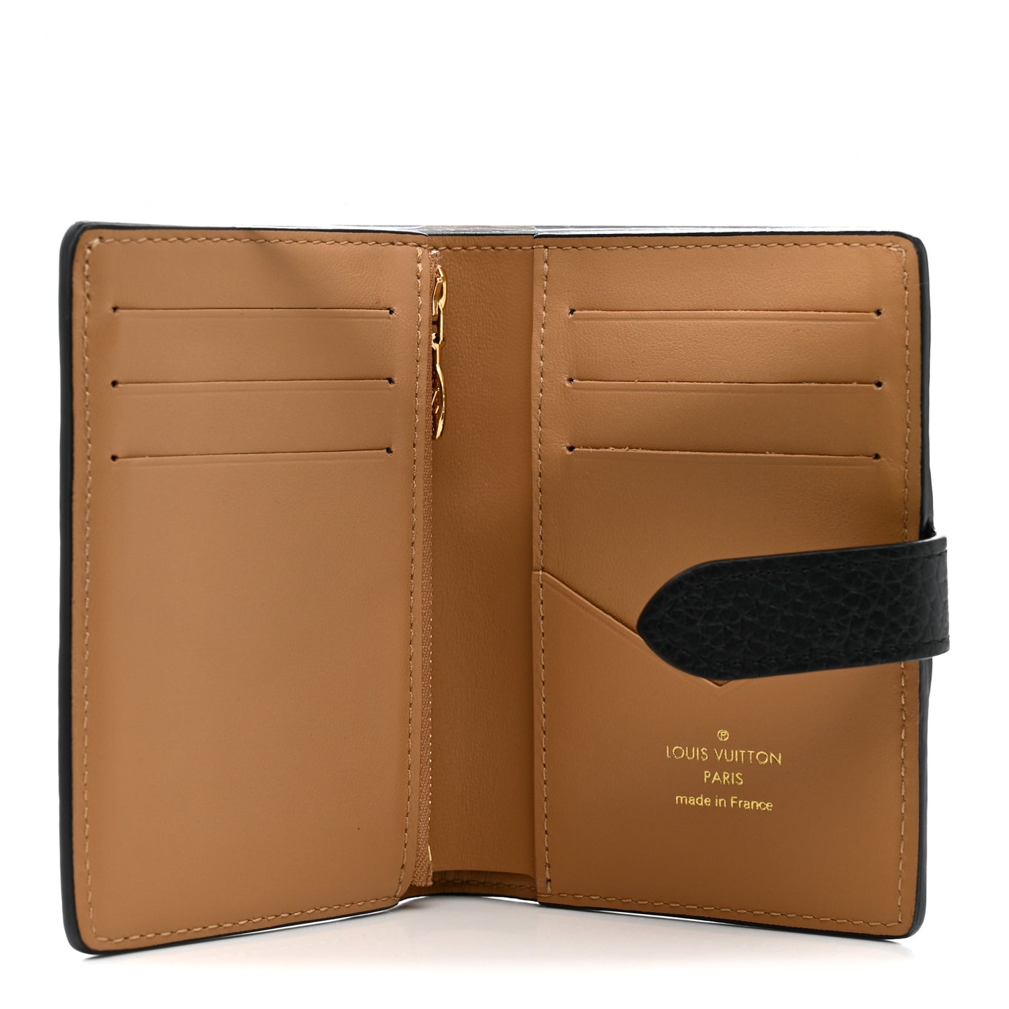 Taurillon Capucines Vertical Compact Wallet Black