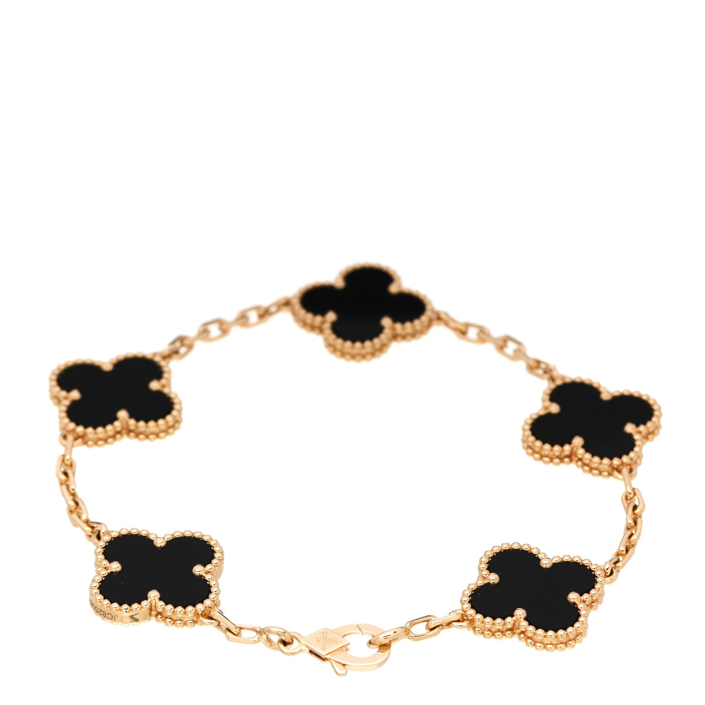 18K Yellow Gold Black Onyx 5 Motifs Vintage Alhambra Bracelet