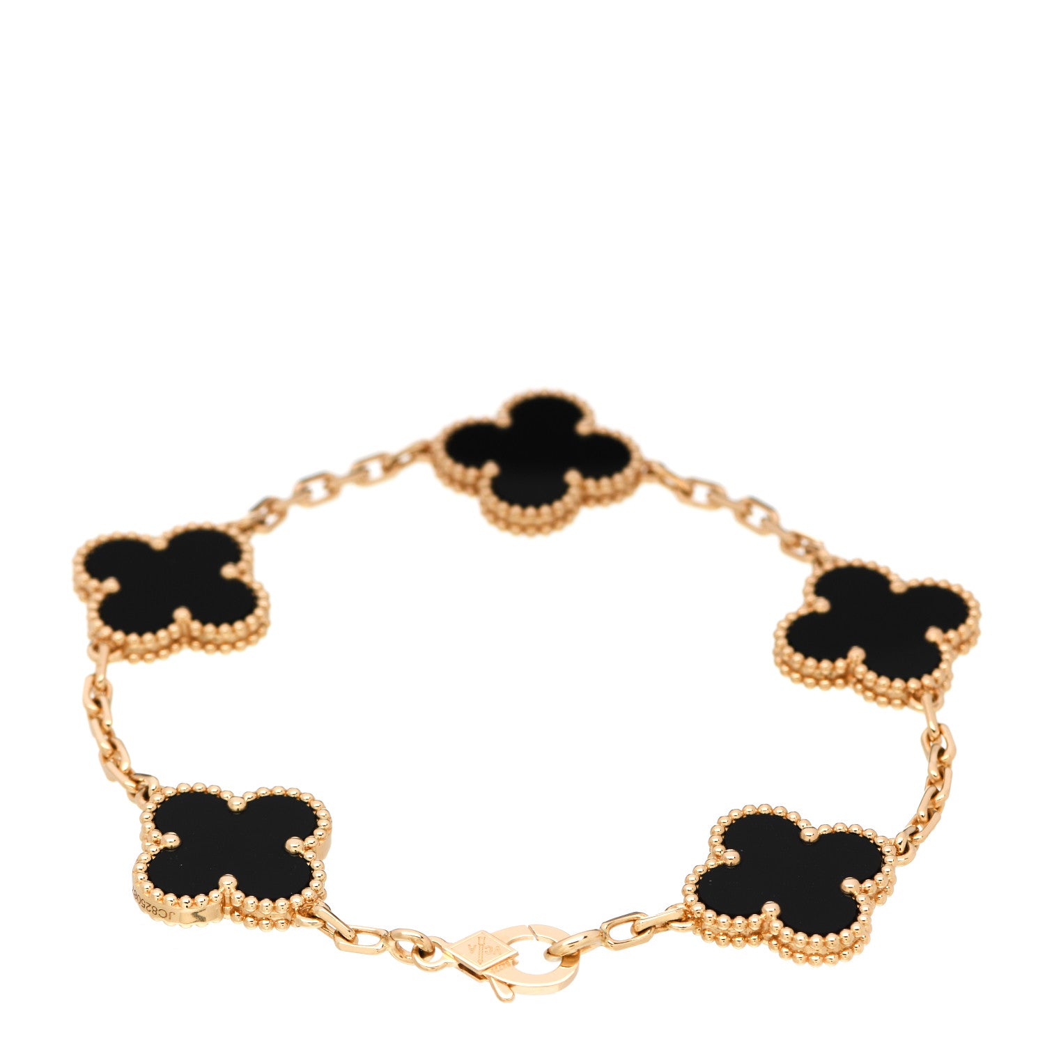 Van Cleef & Arpels 18K Yellow Gold Black Onyx 5 Motifs Vintage Alhambra Bracelet 2 of 5