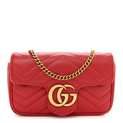 Gucci Calfskin Matelasse Super Mini GG Marmont Shoulder Bag Hibiscus Red 1 of 13
