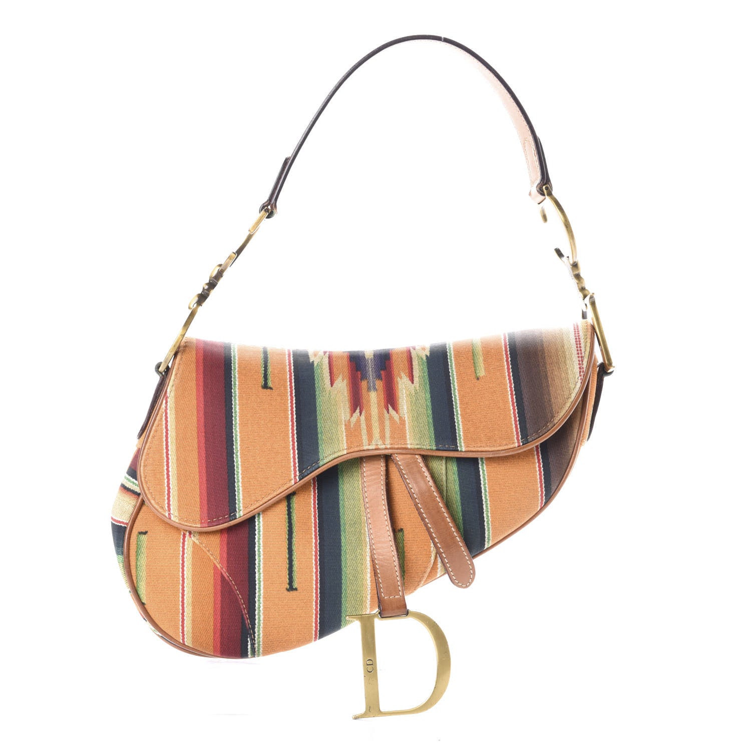Christian Dior Canvas Stripe Saddle Bag Multicolor 1 of 12