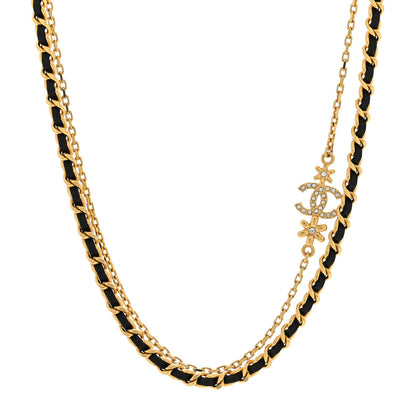Chanel Metal Lambskin Crystal CC Double Chain Necklace Black Gold 1 of 4