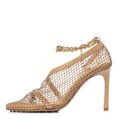 Bottega Veneta Mesh Nappa Chunky Chain Sandals 36.5 Beige Pony 1 of 7