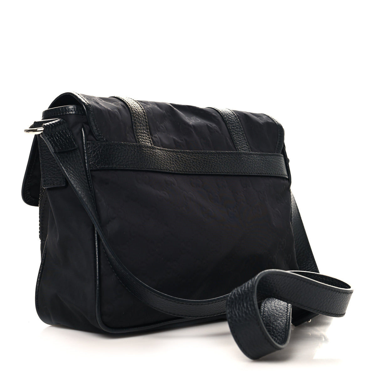 Gucci Nylon Monogram Double Buckle Flap Messenger Bag Black 2 of 9