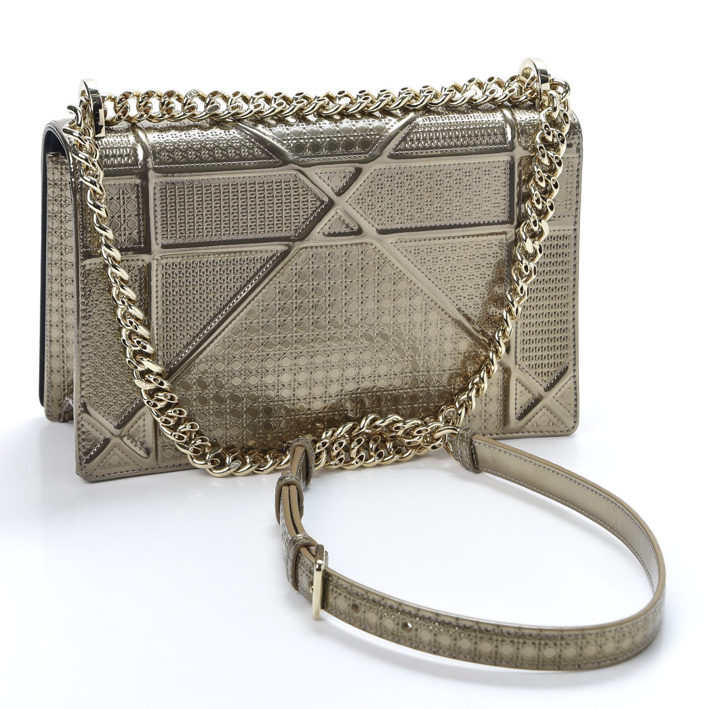 Metallic Patent Micro-Cannage Medium Diorama Flap Bag Gold