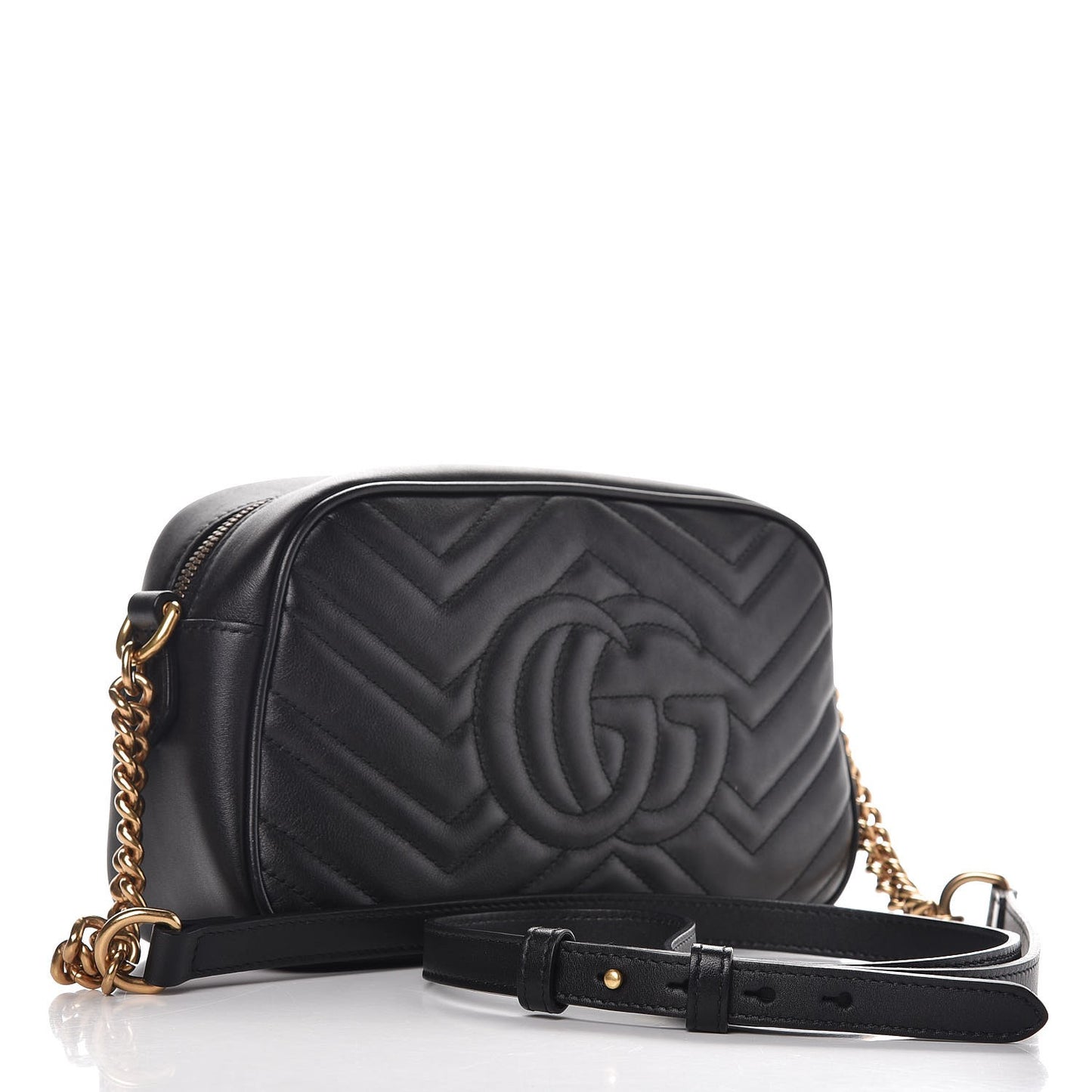Calfskin Matelasse Small GG Marmont Chain Shoulder Bag Black