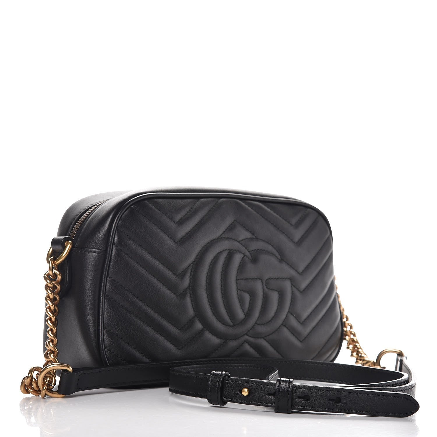 Gucci Calfskin Matelasse Small GG Marmont Chain Shoulder Bag Black 3 of 7