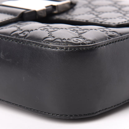 Gucci Guccissima Signature Single Buckle Flap Messenger Bag Black 7 of 14