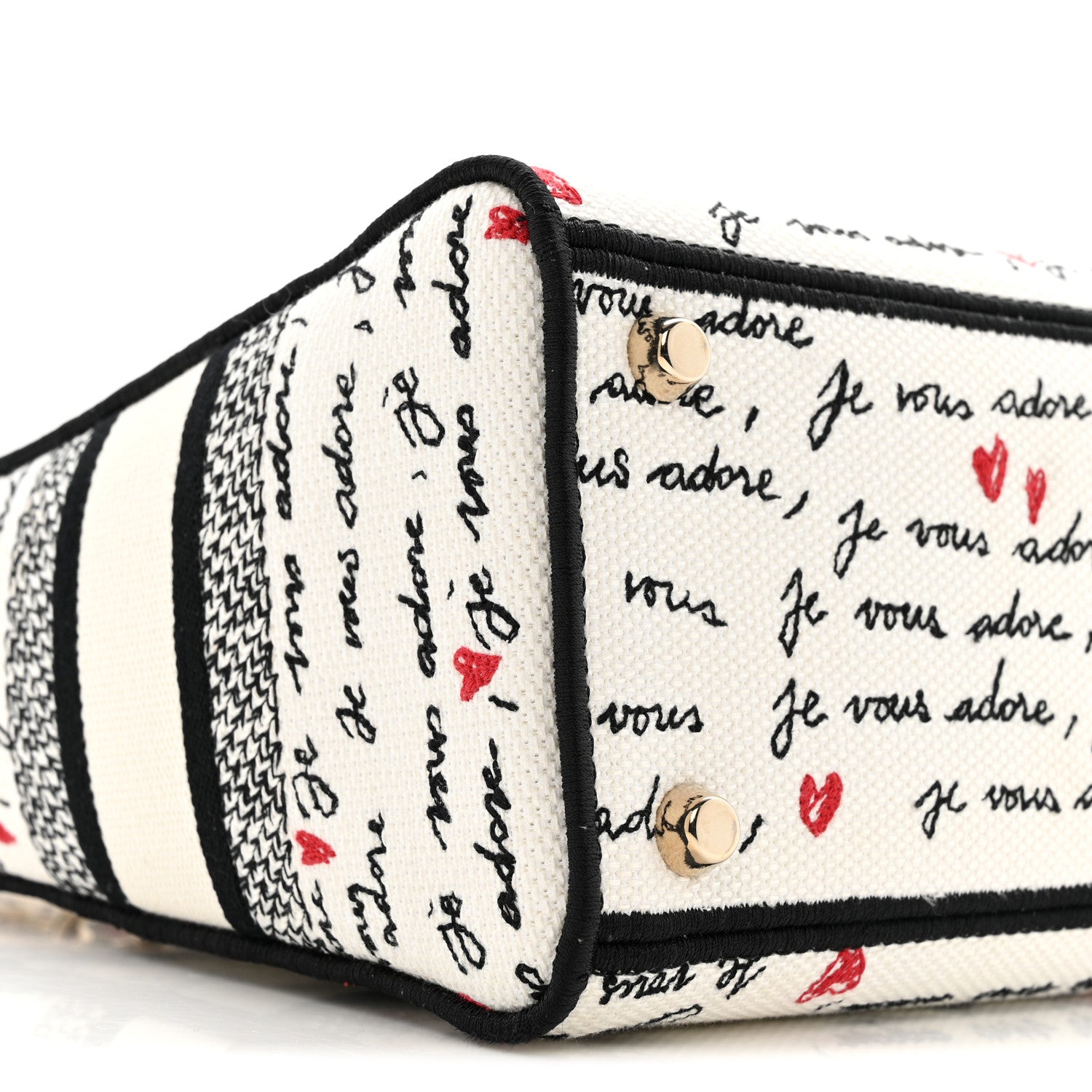 Christian Dior Canvas Embroidered Dioramour Je Vous Adore Medium Lady D-Lite  White Black Red 9 of 13