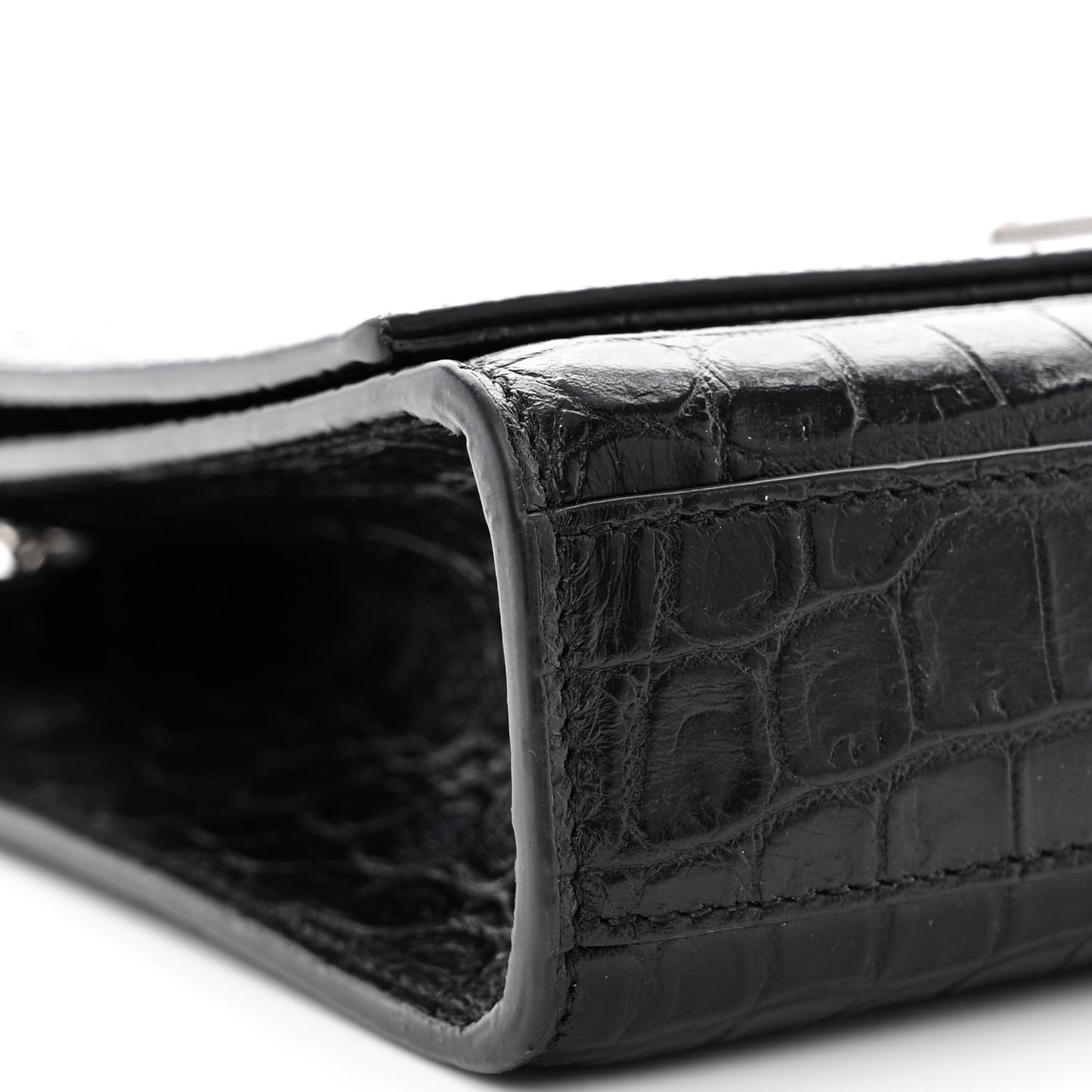 Calfskin Crocodile Embossed Medium Classic Monogram Kate Tassel Satchel Black