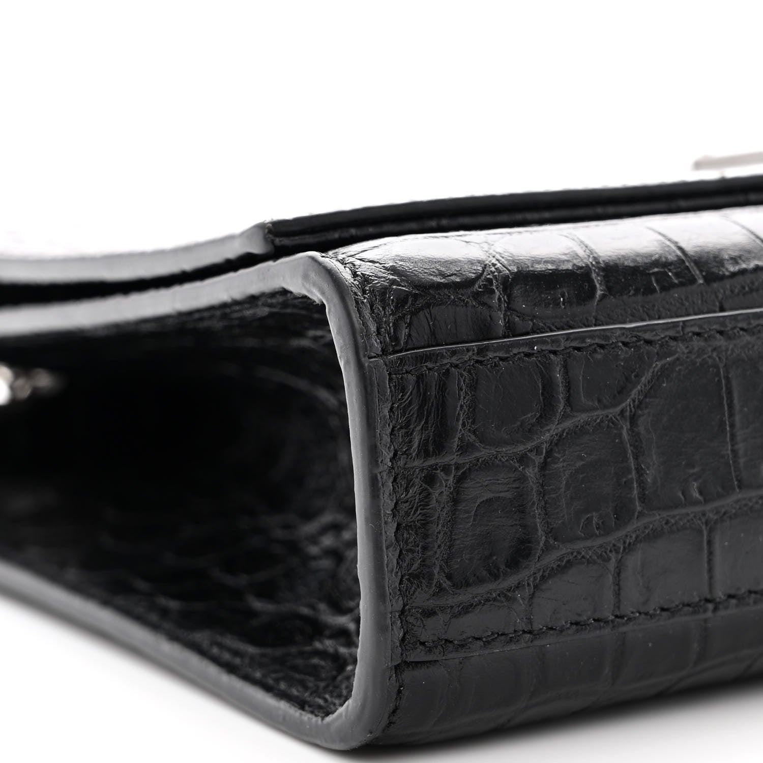 Saint Laurent Calfskin Crocodile Embossed Medium Classic Monogram Kate Tassel Satchel Black 9 of 10