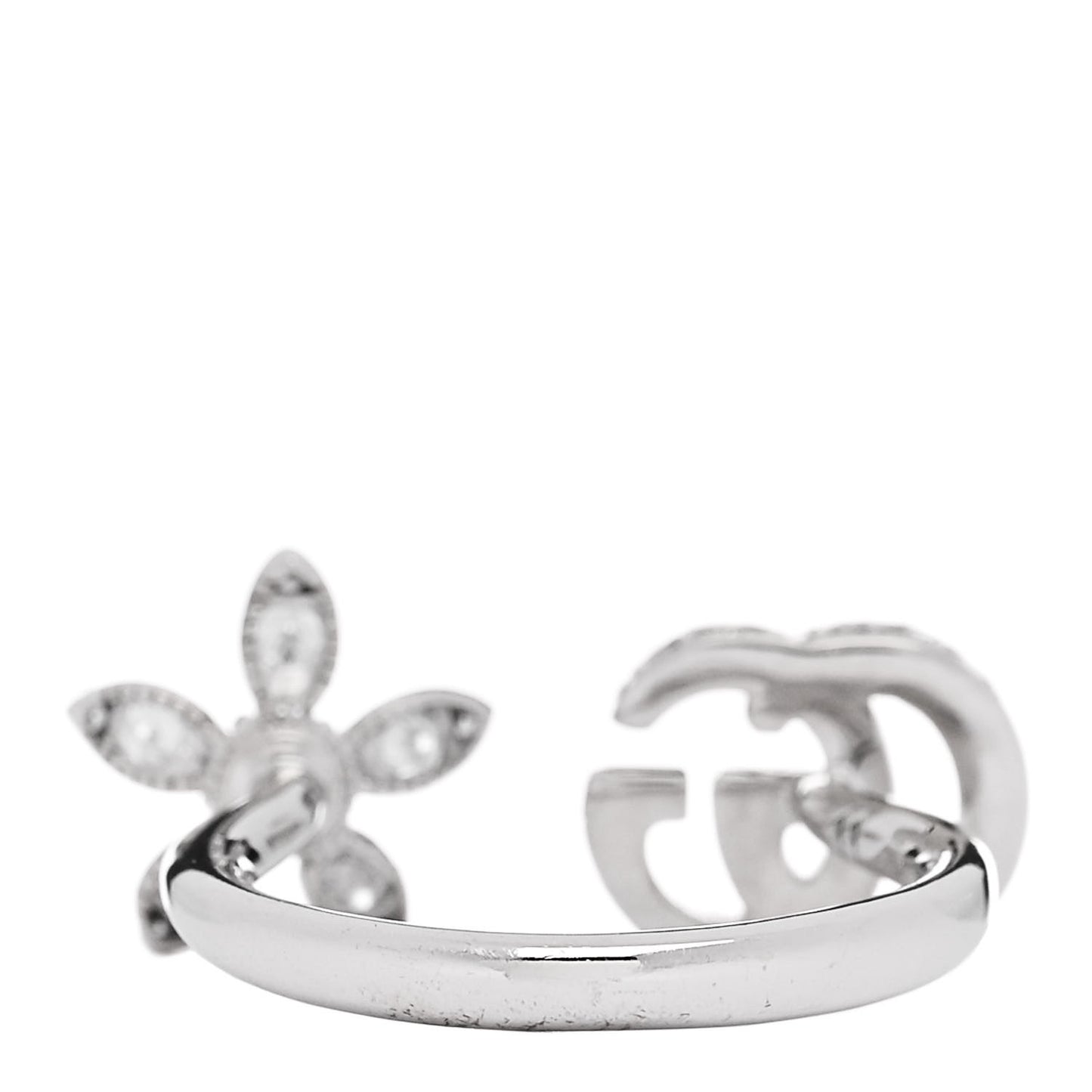 18K White Gold Diamond Flora GG Open Ring 49 5