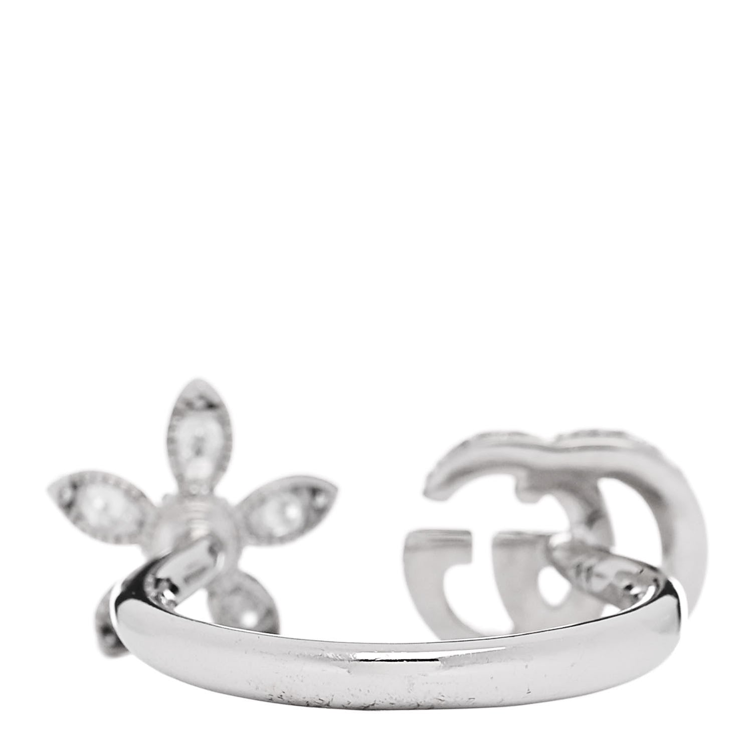 Gucci 18K White Gold Diamond Flora GG Open Ring 49 5 3 of 7