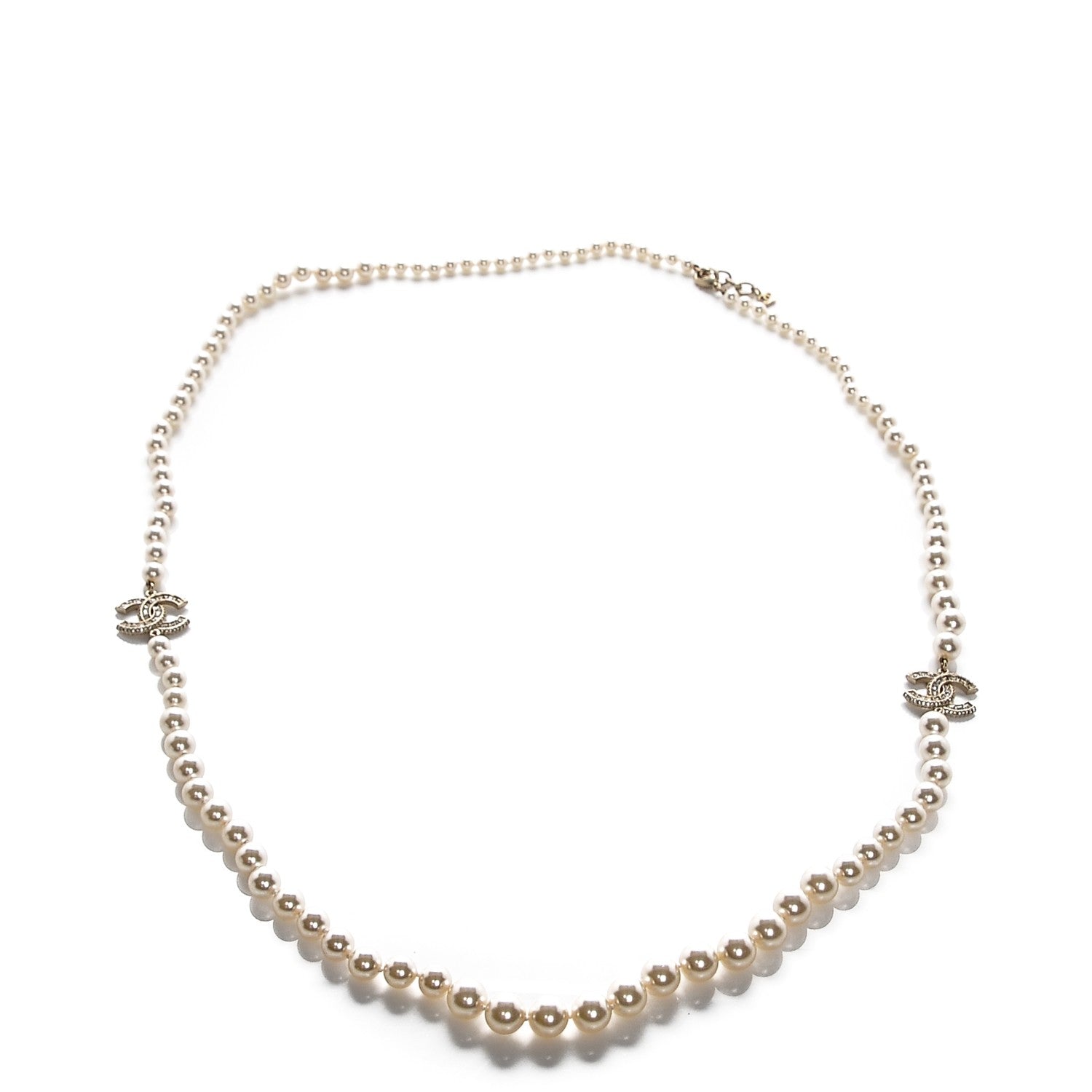 Chanel Graduated Pearl Crystal CC Long Necklace Gold 6 of 6