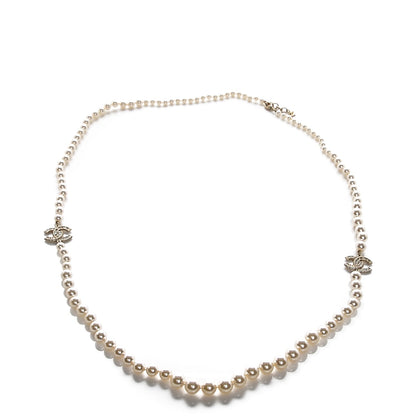Chanel Graduated Pearl Crystal CC Long Necklace Gold 6 of 6