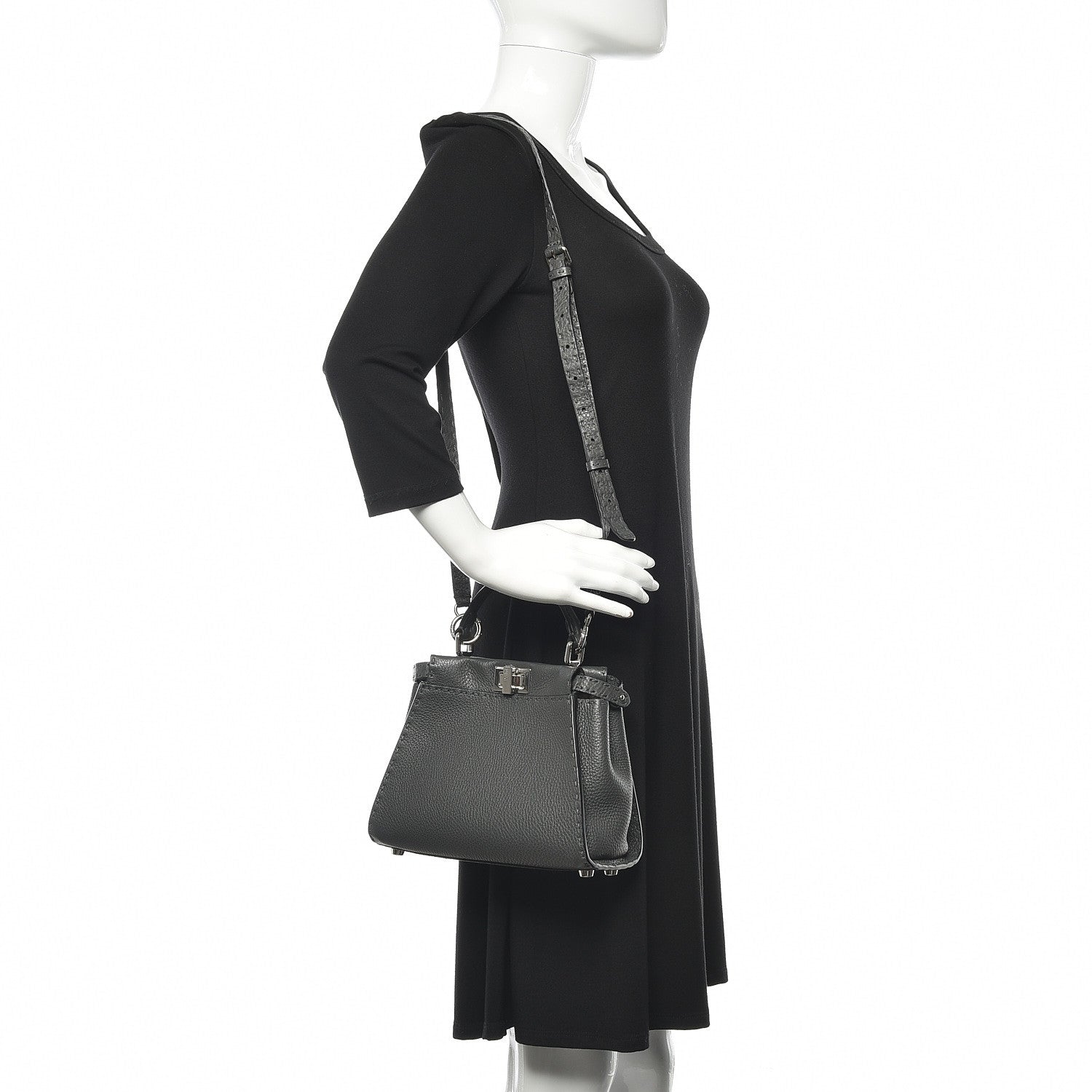 Fendi Cuoio Romano Selleria Bi-Color Mini Peekaboo Iconic Satchel Asfalto Latte 2 of 11