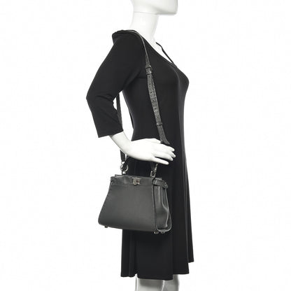 Fendi Cuoio Romano Selleria Bi-Color Mini Peekaboo Iconic Satchel Asfalto Latte 2 of 11