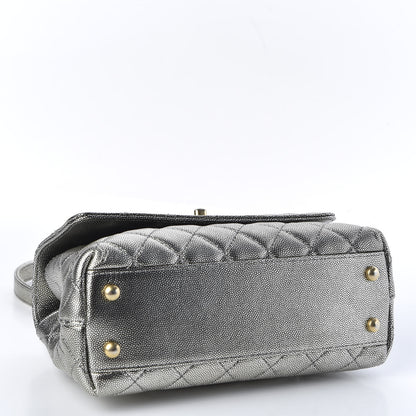 Chanel Metallic Caviar Quilted Mini Coco Handle Flap Silver 3 of 9