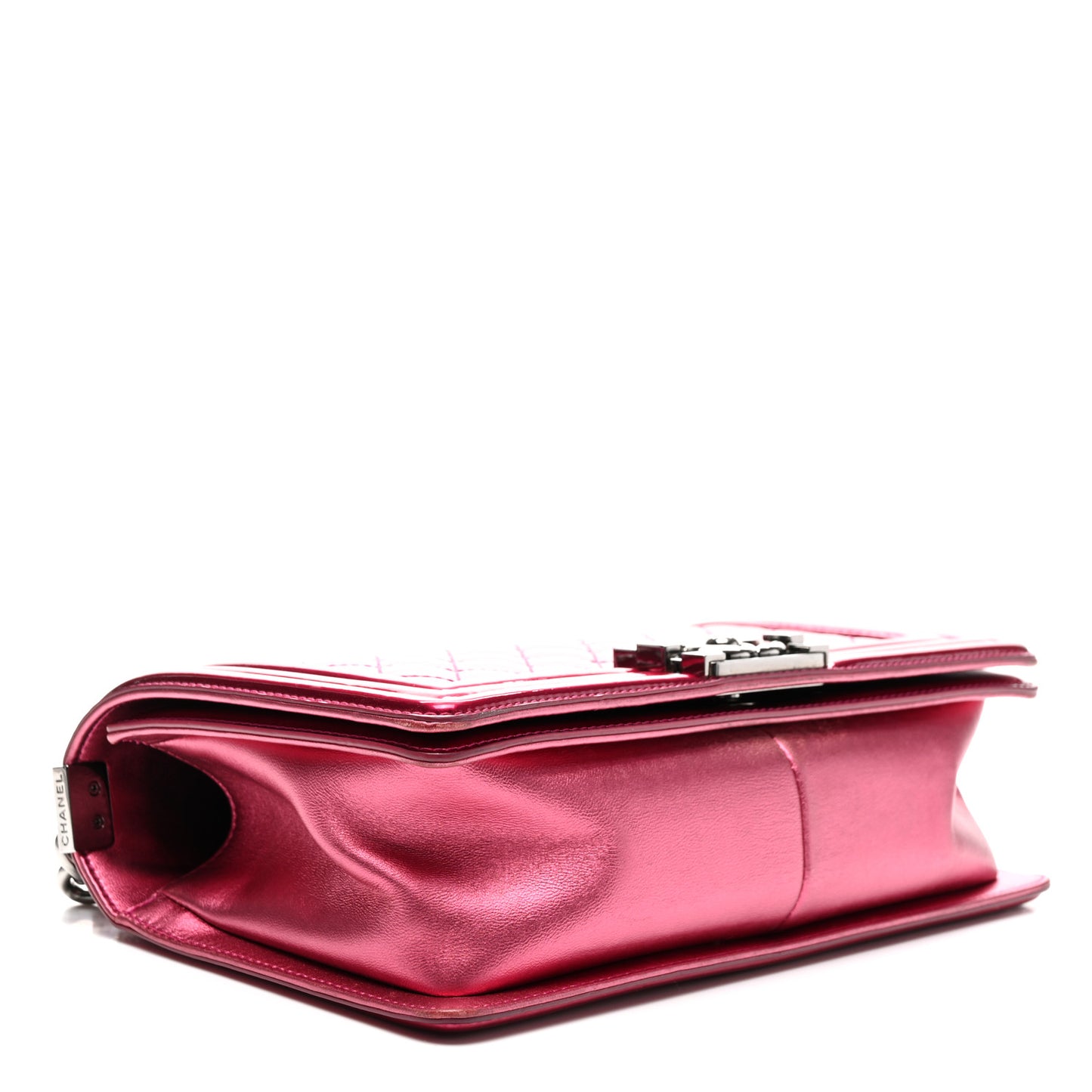 Metallic Patent Calfskin Quilted Medium Boy Flap Pink