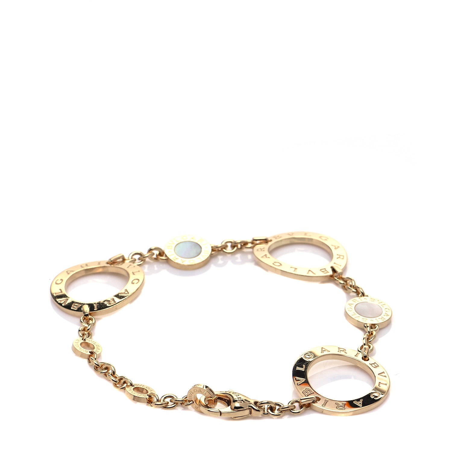 Bulgari 18K Yellow Gold Mother of Pearl Signature Chain Bracelet 3 of 6
