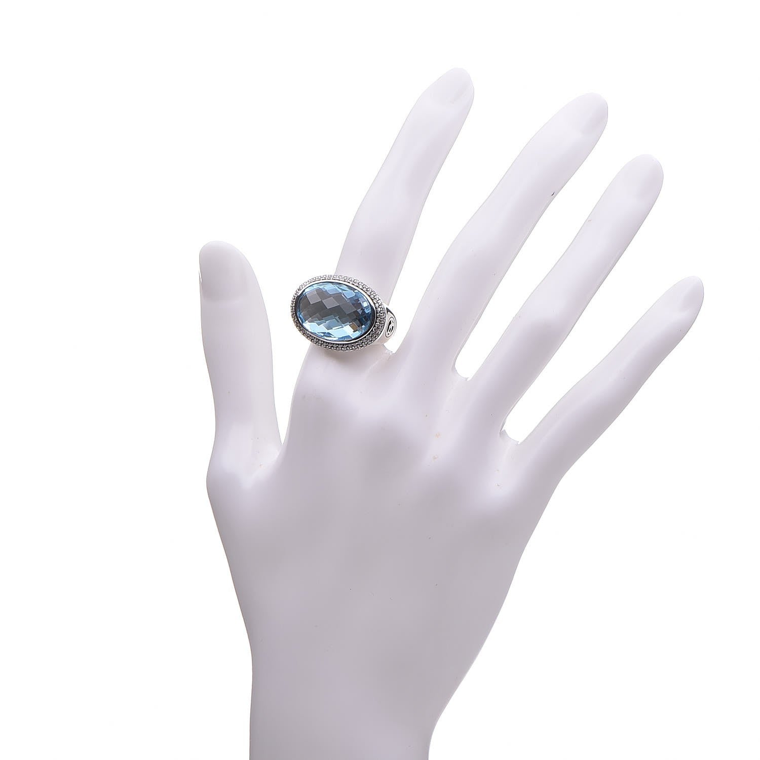 David Yurman Sterling Silver Diamond Blue Topaz 18mm Signature Oval Ring 52 6 2 of 6