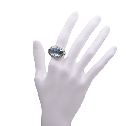 David Yurman Sterling Silver Diamond Blue Topaz 18mm Signature Oval Ring 52 6 2 of 6