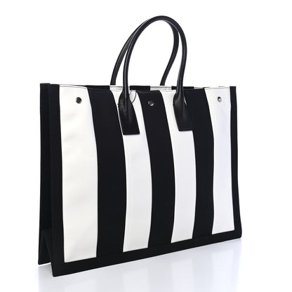 Saint Laurent Canvas Noe Striped Tote Black White 3 of 9