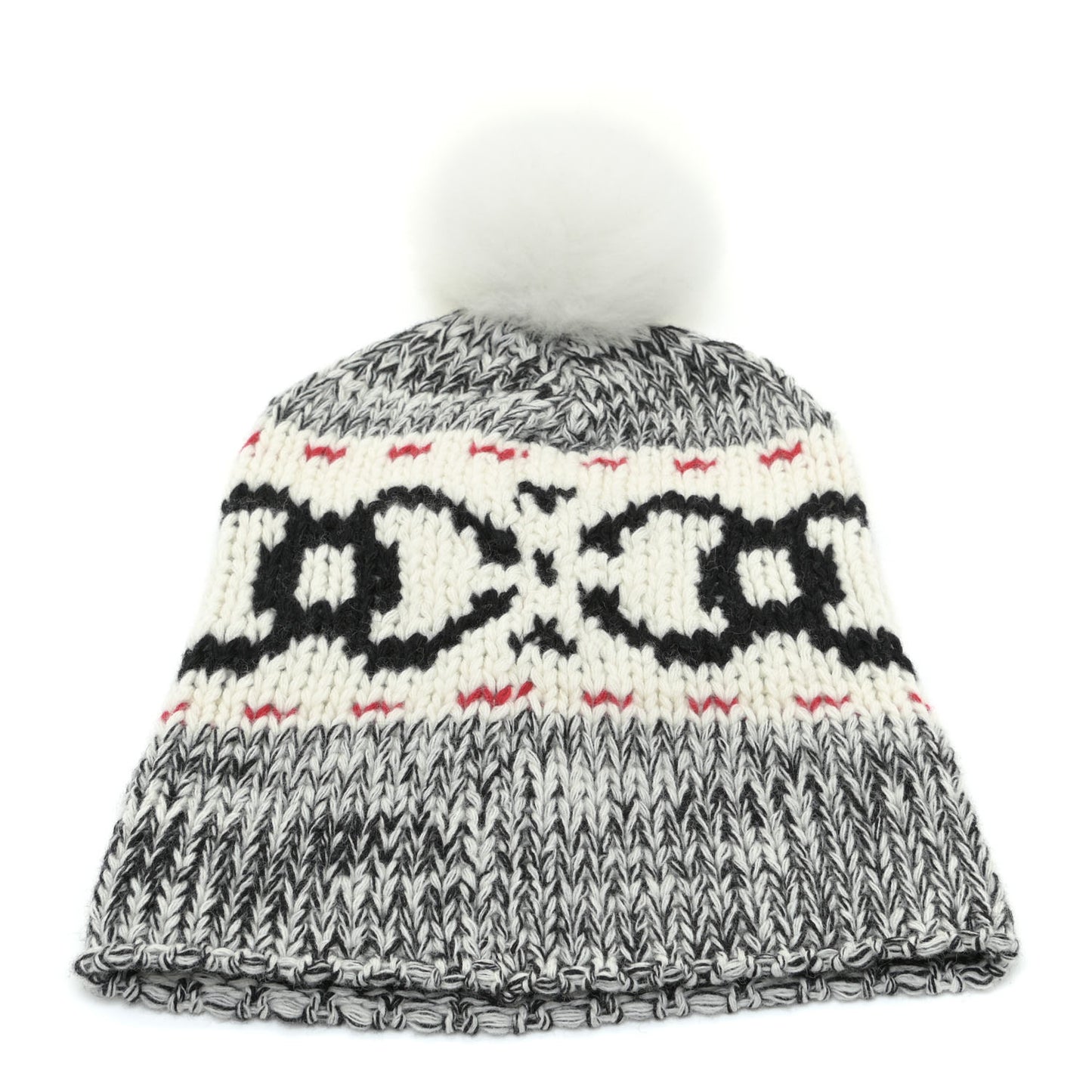 Wool Shearling CC Beanie Hat Ivory Black Red