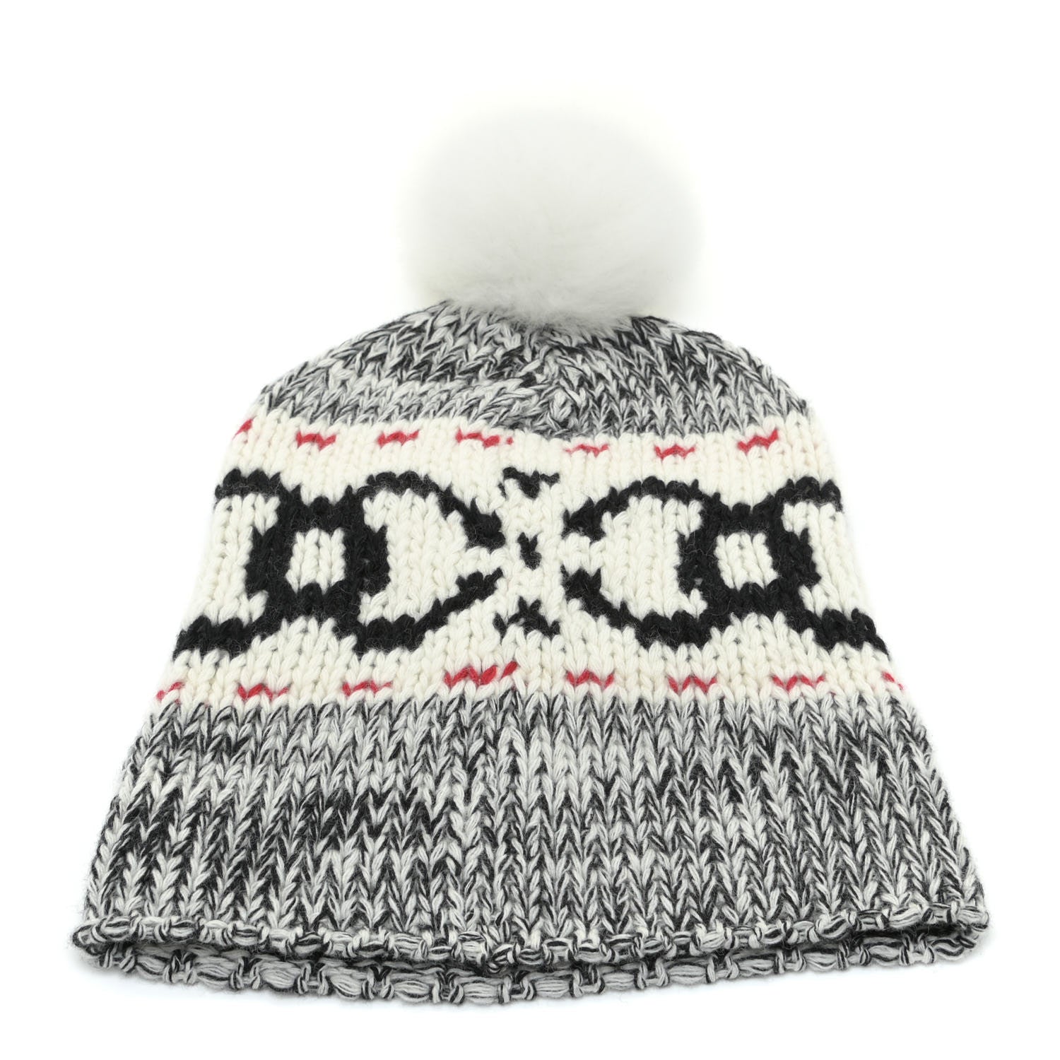 Chanel Wool Shearling CC Beanie Hat Ivory Black Red 3 of 4