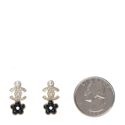 Chanel Crystal Pearl CC Flower Earrings Black Gold 2 of 5